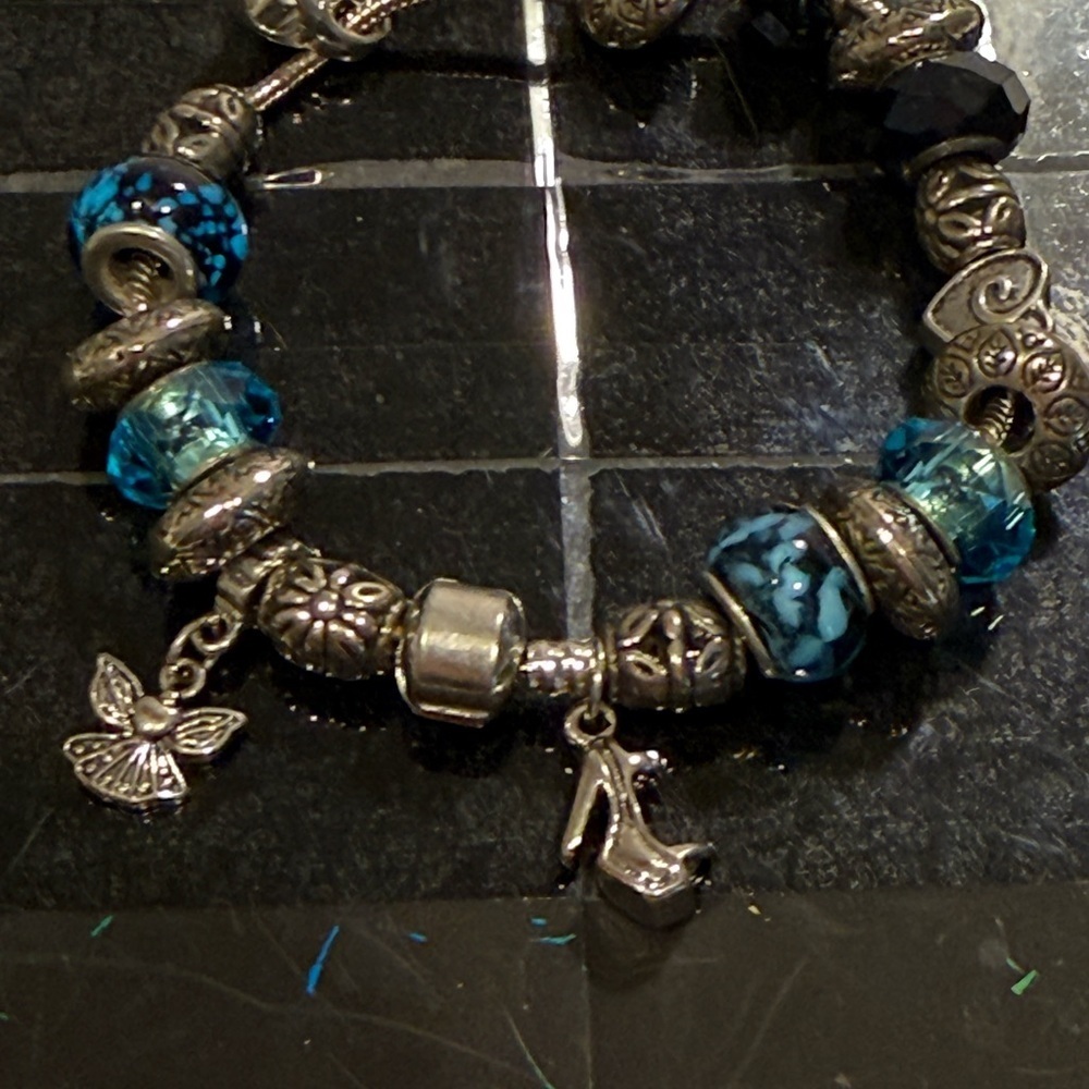 Elegant‎ Silver and Blue Charm Bracelet